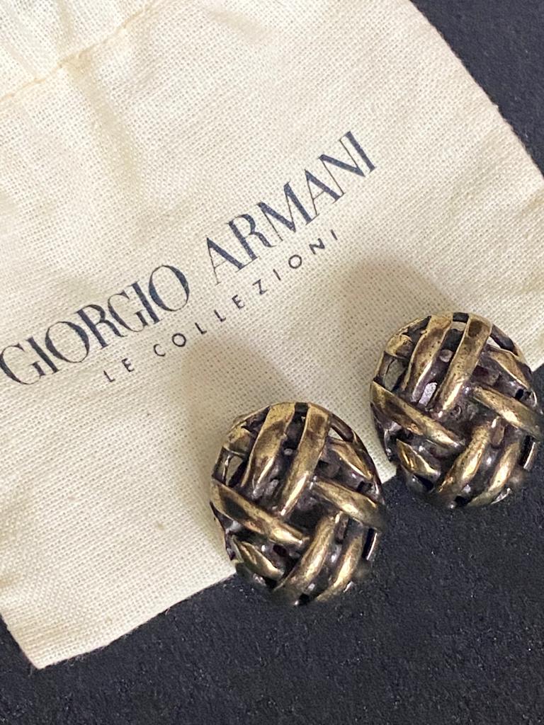 Vintage Giorgio Armani Clip On Earrings In Bronze Colour Metal