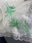 1950s “Lily of the Valley” embroidered chiffon silk scarf