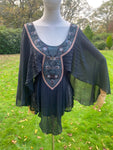 Embroidered Black Silk Floaty Blouse “Halloween Attire”