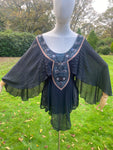 Embroidered Black Silk Floaty Blouse “Halloween Attire”