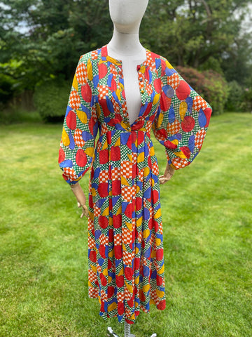 Documented Jean Muir Chiffon Silk Print Dress