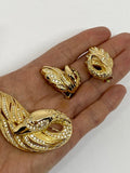 Grosse Gold Plated Swan Brooch And Swan Clip-On Earrings