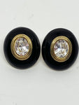 1980s Vintage Black Enamelled Crystal Earrings