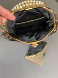 Vintage evening satin bag with ormolu frame and pearls