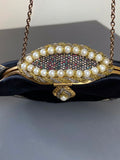 Vintage evening satin bag with ormolu frame and pearls