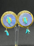 Valerie Viloin Labbe Paris Gold and Turquoise Clip-On Earrings